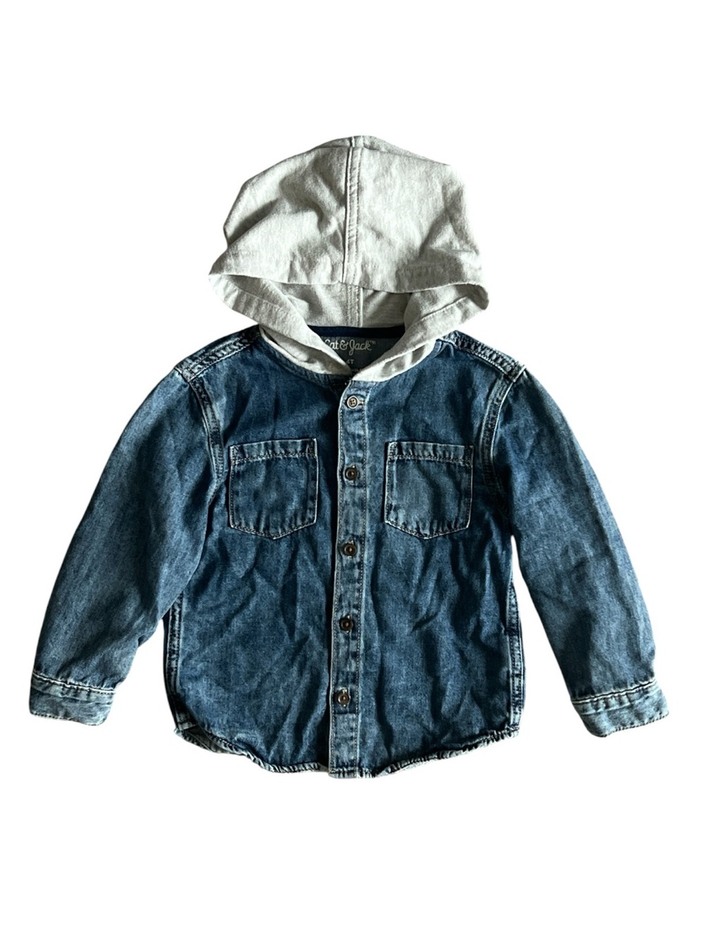 Cat & Jack Blue Denim Jacket with Light Gray Hood Size 4T